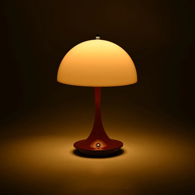 Designerlampe: Kabellos dimmbare Pilz-Tischlampe mit 3 Lichteinstellungen, weiß