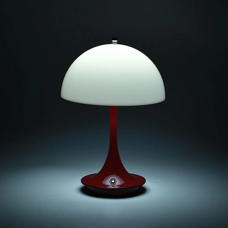 Designerlampe: Kabellos dimmbare Pilz-Tischlampe mit 3 Lichteinstellungen, weiß