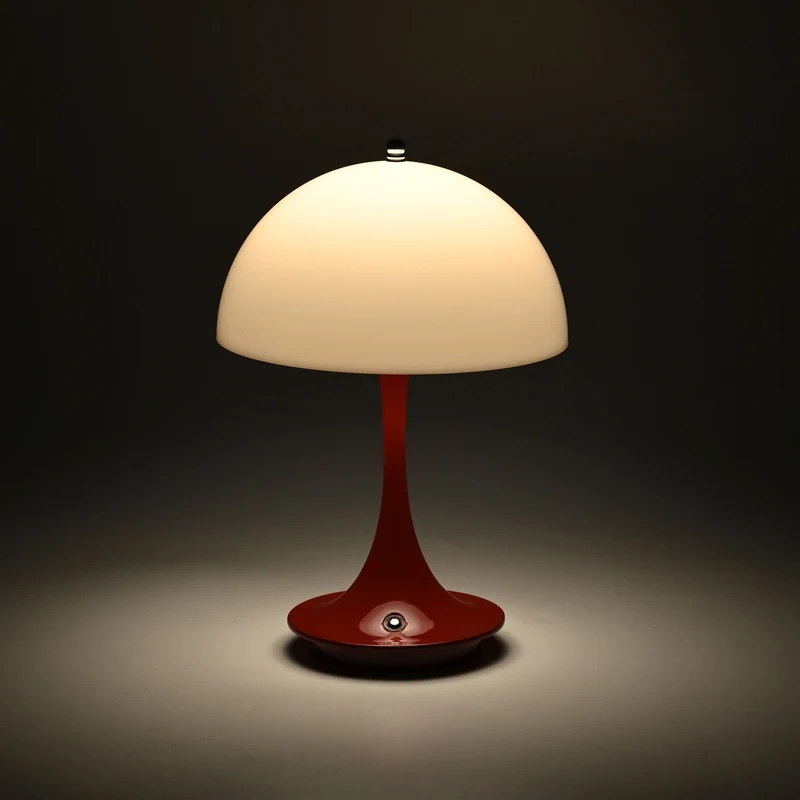 Designerlampe: Kabellos dimmbare Pilz-Tischlampe mit 3 Lichteinstellungen, weiß