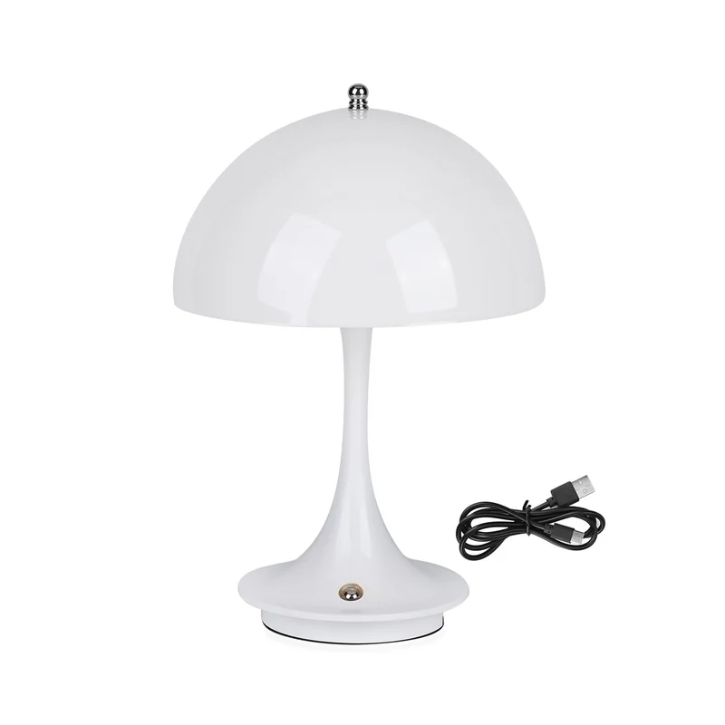 Designerlampe: Kabellos dimmbare Pilz-Tischlampe mit 3 Lichteinstellungen, weiß