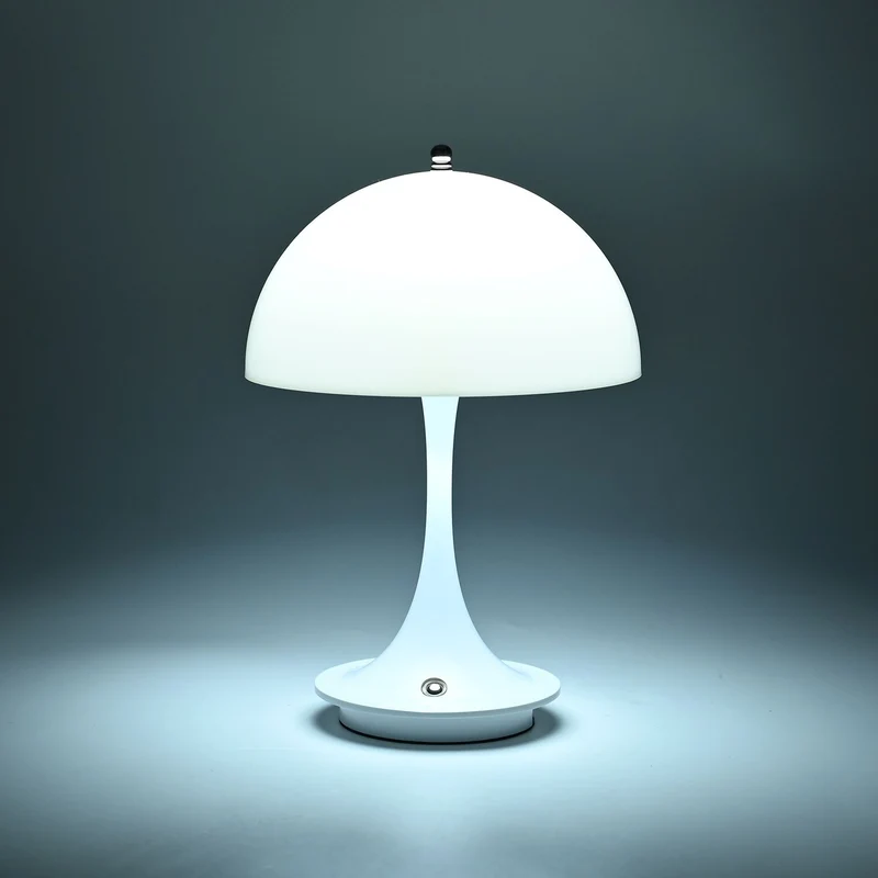 Designerlampe: Kabellos dimmbare Pilz-Tischlampe mit 3 Lichteinstellungen, weiß