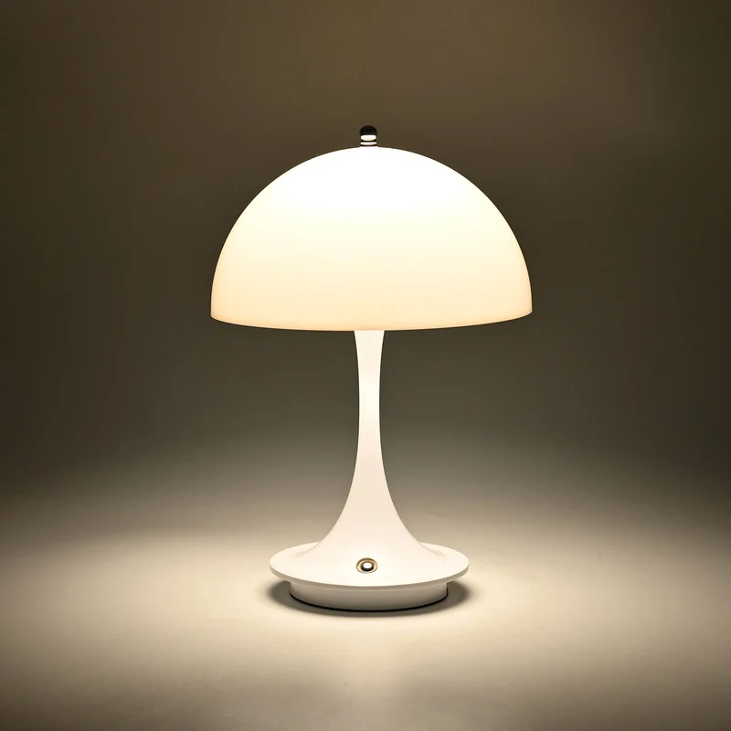 Designerlampe: Kabellos dimmbare Pilz-Tischlampe mit 3 Lichteinstellungen, weiß