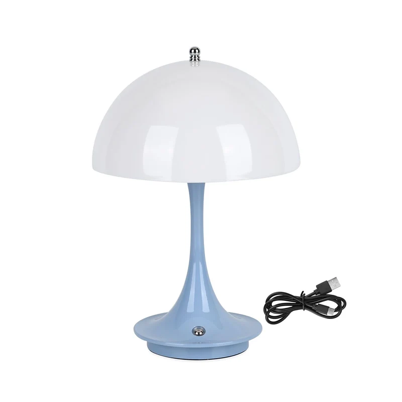 Designerlampe: Kabellos dimmbare Pilz-Tischlampe mit 3 Lichteinstellungen, weiß