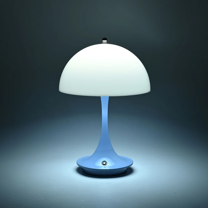 Designerlampe: Kabellos dimmbare Pilz-Tischlampe mit 3 Lichteinstellungen, weiß