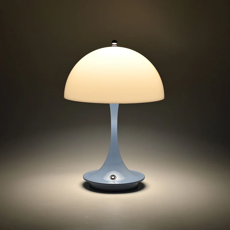 Designerlampe: Kabellos dimmbare Pilz-Tischlampe mit 3 Lichteinstellungen, weiß