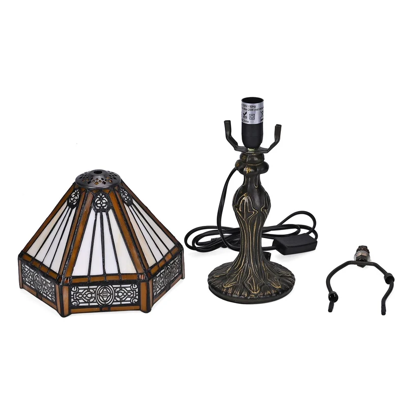 Handgefertigte Tiffany Tischlampe mit filigranem, mehrfarbigem Glockenform-Glas-Schirm - Klassisches Antik-Design mit stabilem Zinklegierungsfuß in Kaffeeoptik, 20x20x37 cm (Glühbirne nicht enthalten)