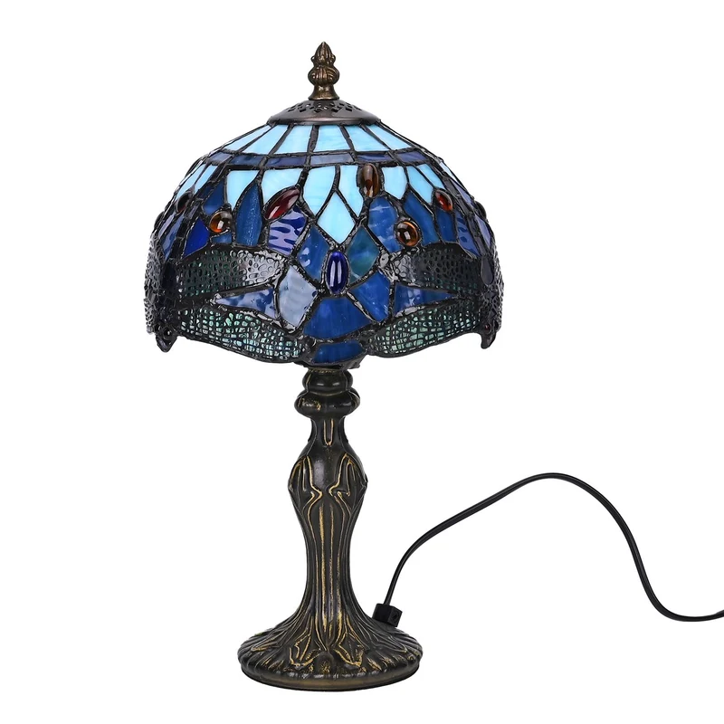 Handgefertigte Tiffany Tischlampe mit filigranem, mehrfarbigem Glockenform-Glas-Schirm - Klassisches Antik-Design mit stabilem Zinklegierungsfuß in Kaffeeoptik, 20x20x37 cm (Glühbirne nicht enthalten)