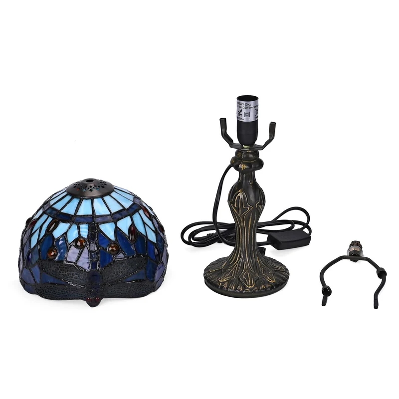 Handgefertigte Tiffany Tischlampe mit filigranem, mehrfarbigem Glockenform-Glas-Schirm - Klassisches Antik-Design mit stabilem Zinklegierungsfuß in Kaffeeoptik, 20x20x37 cm (Glühbirne nicht enthalten)