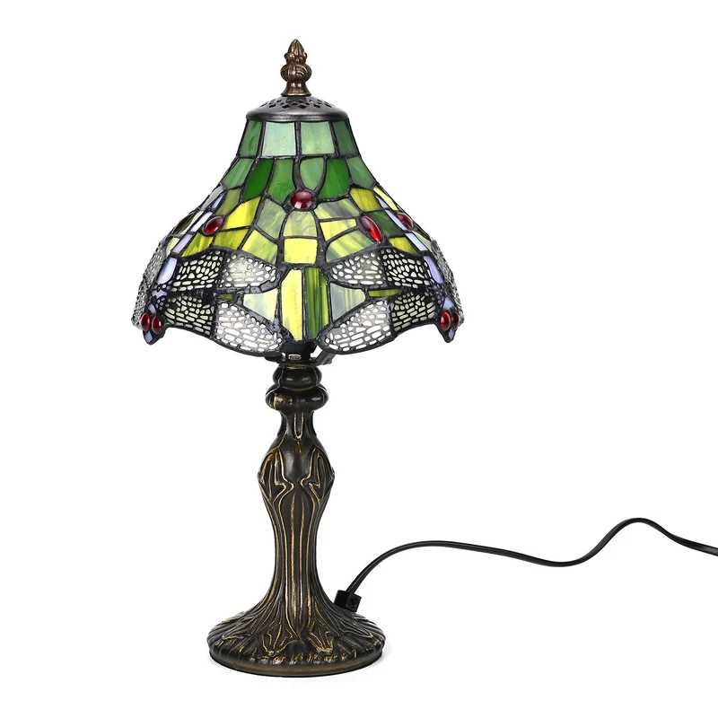Handgefertigte Tiffany Tischlampe mit filigranem, mehrfarbigem Glockenform-Glas-Schirm - Klassisches Antik-Design mit stabilem Zinklegierungsfuß in Kaffeeoptik, 20x20x37 cm (Glühbirne nicht enthalten)