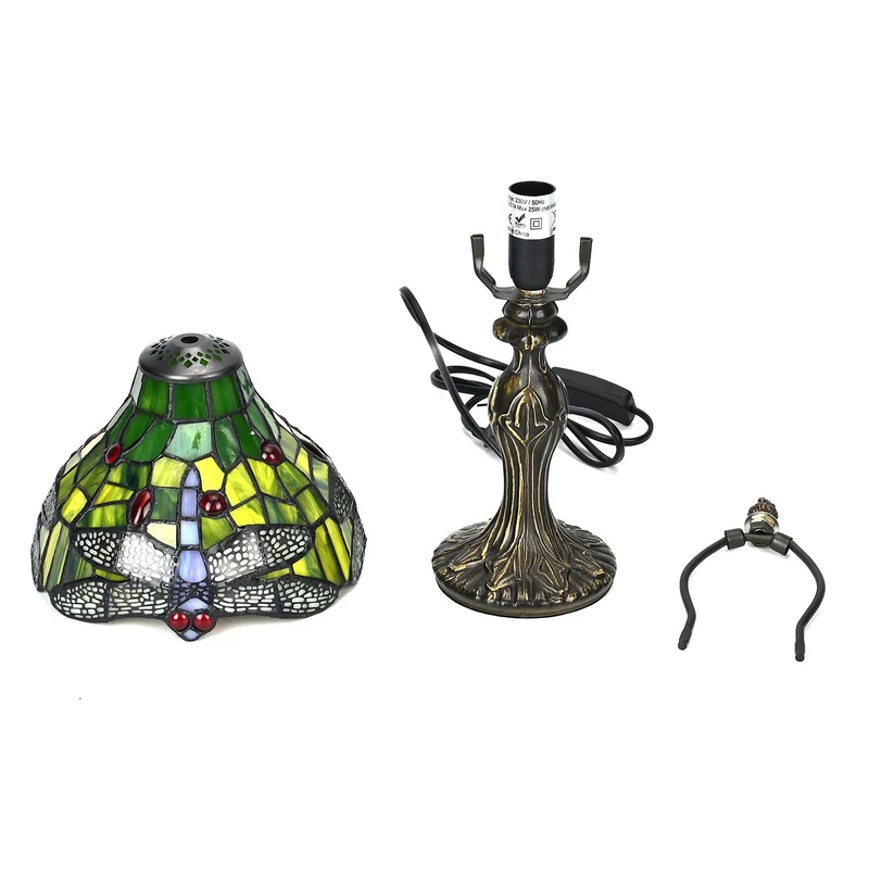 Handgefertigte Tiffany Tischlampe mit filigranem, mehrfarbigem Glockenform-Glas-Schirm - Klassisches Antik-Design mit stabilem Zinklegierungsfuß in Kaffeeoptik, 20x20x37 cm (Glühbirne nicht enthalten)