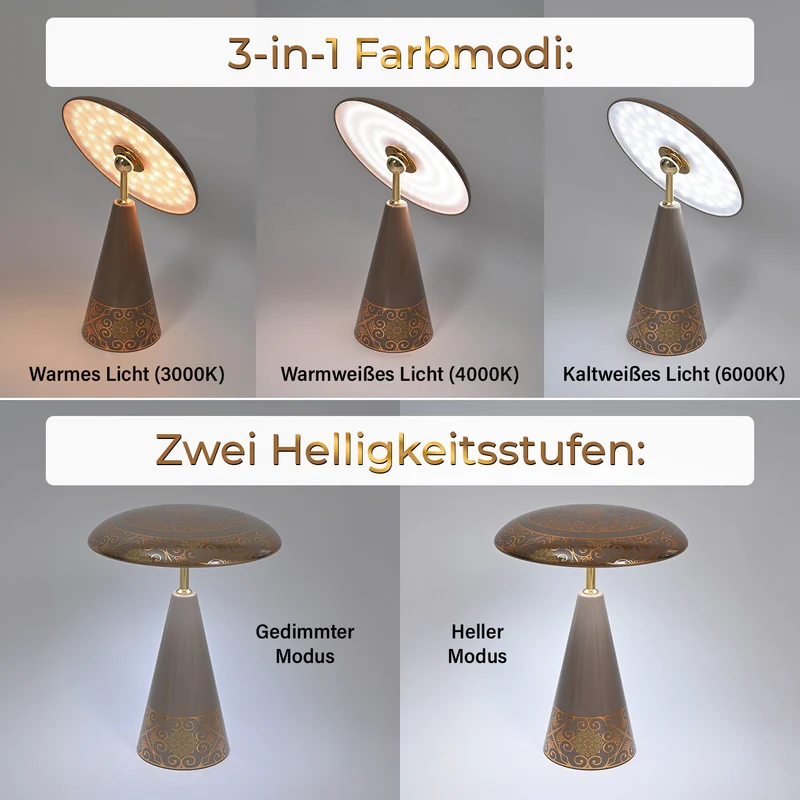 Kabellose Tischlampe mit Touch-Steuerung, Magnetdesign, Orientalisches Muster, 23x31 cm, taupe