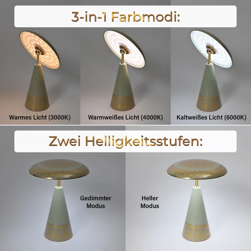 Kabellose Tischlampe mit Touch-Steuerung, Magnetdesign, Orientalisches Muster, 23x31 cm, taupe