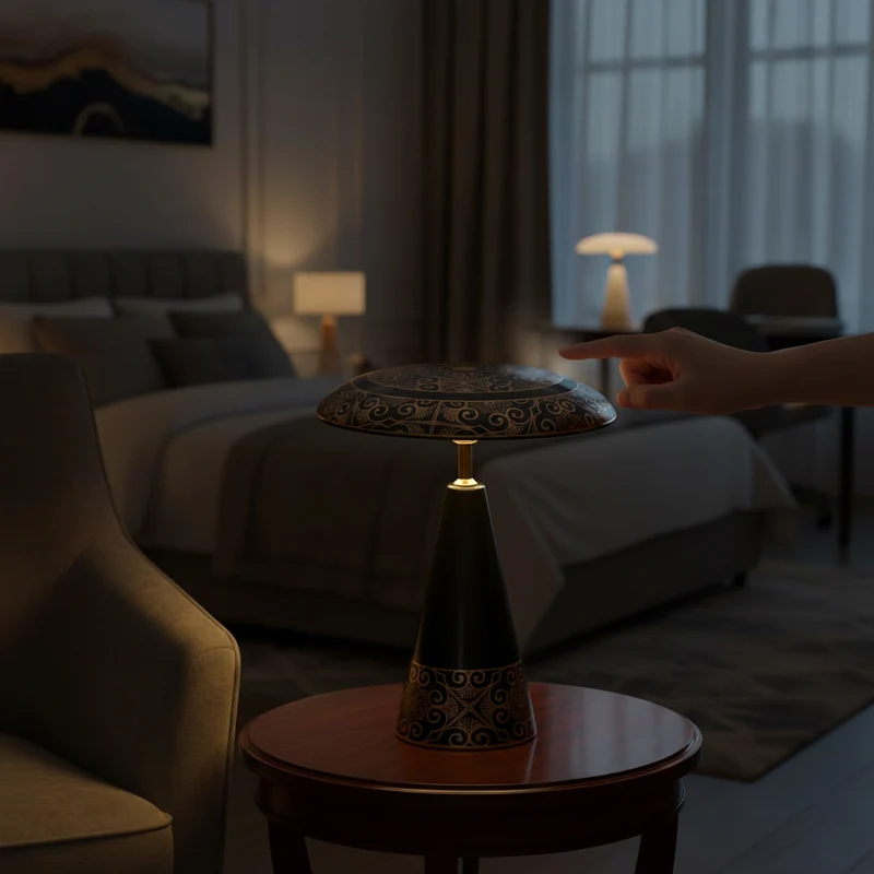 Kabellose Tischlampe mit Touch-Steuerung, Magnetdesign, Orientalisches Muster, 23x31 cm, taupe