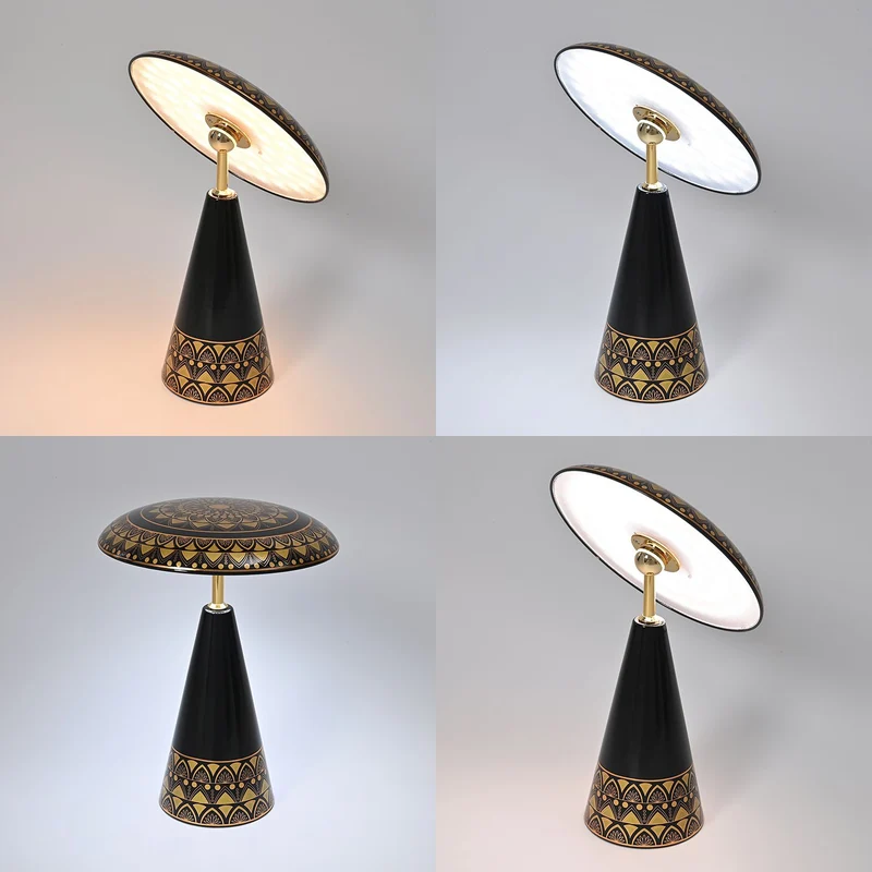 Kabellose Tischlampe mit Touch-Steuerung, Magnetdesign, Orientalisches Muster, 23x31 cm, taupe