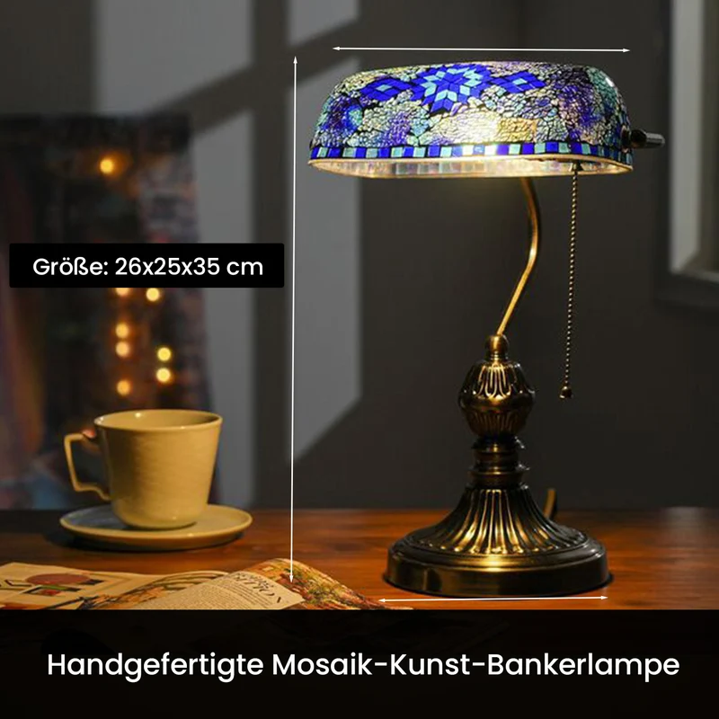 Handgefertigte Mosaik Kunst Bankerlampe, Größe: 26 x 25 x 35 cm, Rot, Glühbirne nicht enthalten