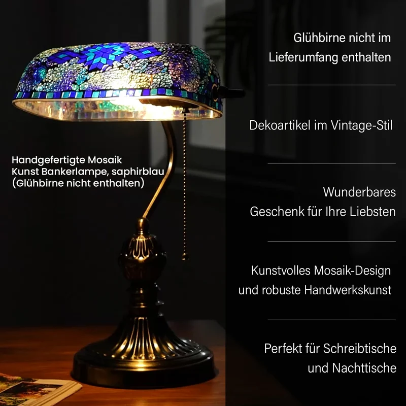 Handgefertigte Mosaik Kunst Bankerlampe, Größe: 26 x 25 x 35 cm, Rot, Glühbirne nicht enthalten