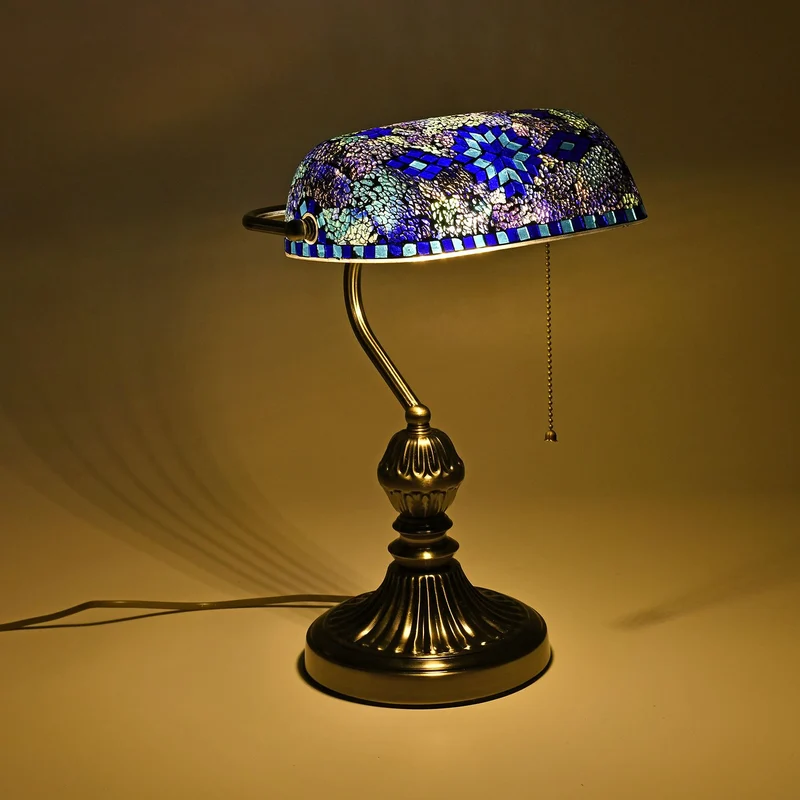 Handgefertigte Mosaik Kunst Bankerlampe, Größe: 26 x 25 x 35 cm, Rot, Glühbirne nicht enthalten