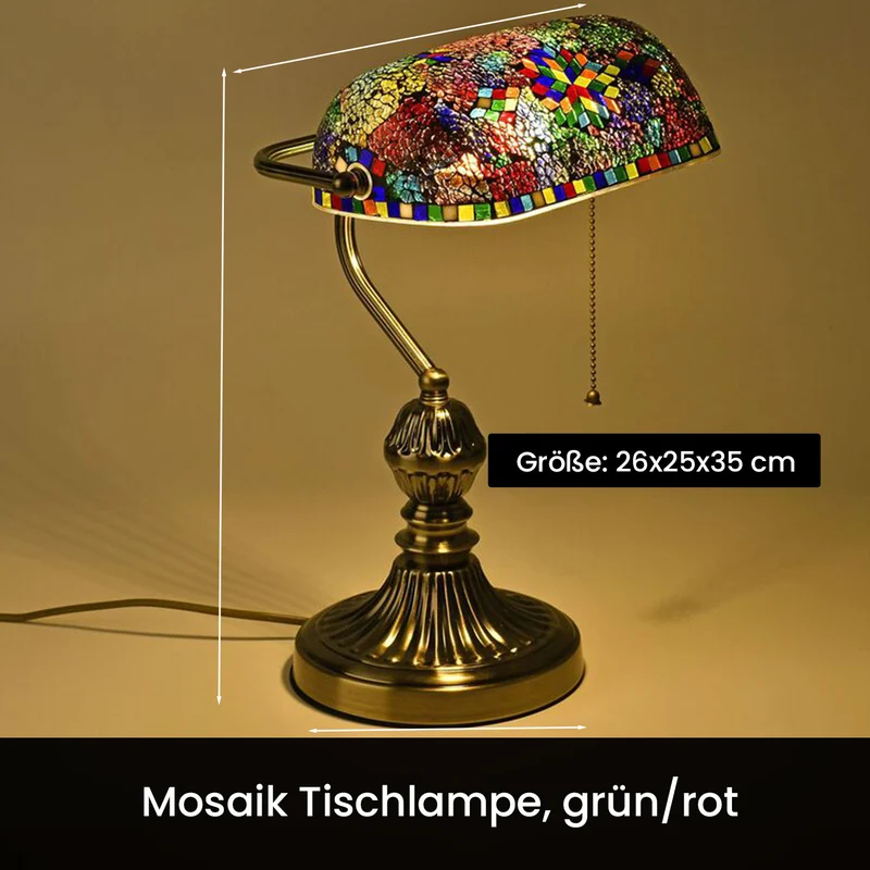 Handgefertigte Mosaik Kunst Bankerlampe, Größe: 26 x 25 x 35 cm, Rot, Glühbirne nicht enthalten