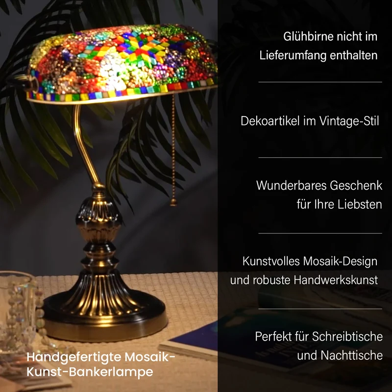 Handgefertigte Mosaik Kunst Bankerlampe, Größe: 26 x 25 x 35 cm, Rot, Glühbirne nicht enthalten