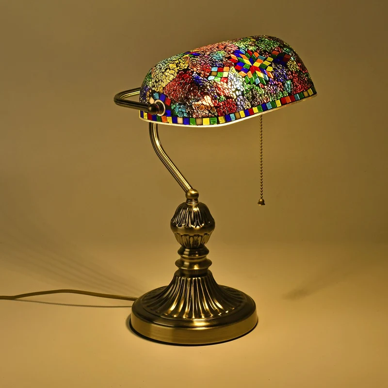 Handgefertigte Mosaik Kunst Bankerlampe, Größe: 26 x 25 x 35 cm, Rot, Glühbirne nicht enthalten