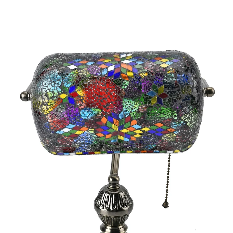 Handgefertigte Mosaik Kunst Bankerlampe, Größe: 26 x 25 x 35 cm, Rot, Glühbirne nicht enthalten