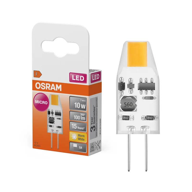 OSRAM LED PIN MICRO G4, 12V, 100lm, 2700K, Warmweiß, Klar