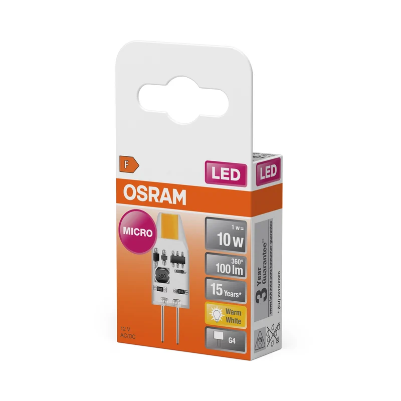 OSRAM LED PIN MICRO G4, 12V, 100lm, 2700K, Warmweiß, Klar