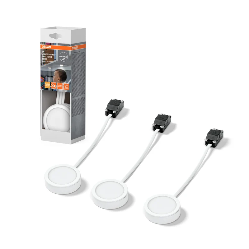 OSRAM UNDERCABINET SPOT PUCK LED Unterbauleuchte, 65mm, 3x3W, 3000K, Warmweiß, Weiß