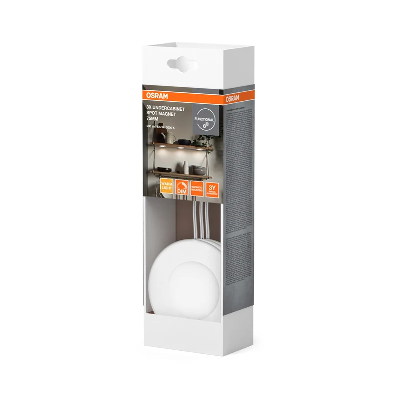 OSRAM UNDERCABINET SPOTMAGNET LED Unterbauleuchte, 75mm, 8.5W, 3000K, Warmweiß, Weiß