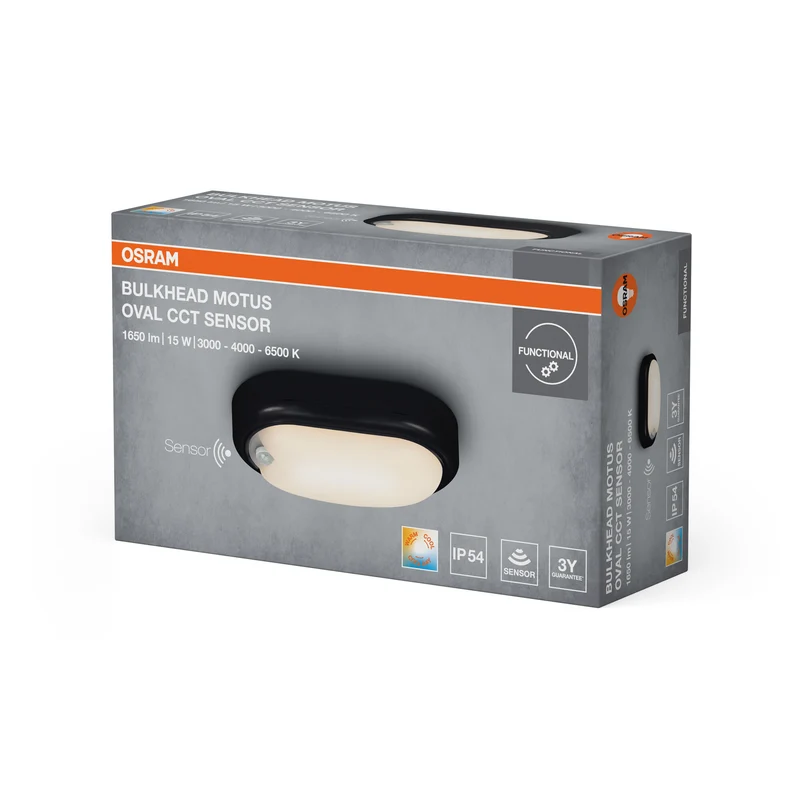 OSRAM LED BULKHEAD MOTUS OVAL Deckenleuchte 15W, 3000K-6500K, CCT, Schwarz