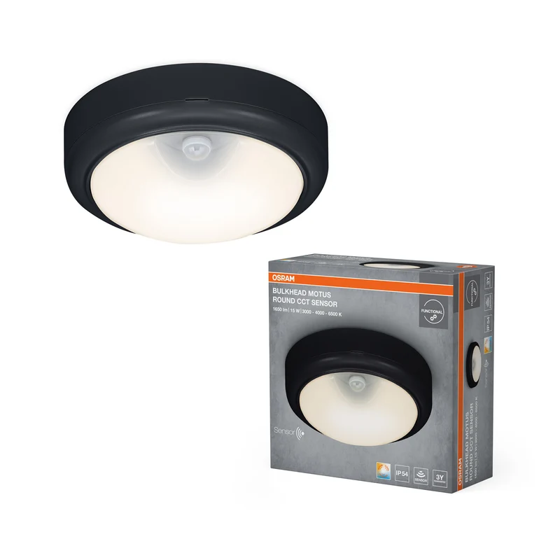 OSRAM LED BULKHEAD MOTUS ROUND Deckenleuchte, 15W, 3000K-6500K, CCT, Schwarz