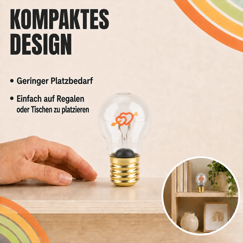 LIVMORE Dekorative Wiederaufladbare LED-Glaslampe mit Doppelherz-Motiv & USB-C (ca. 6,5 x 12 cm)
