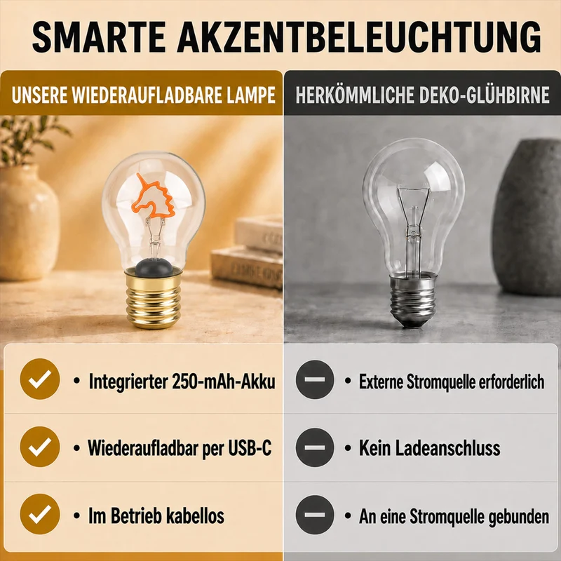 LIVMORE Dekorative Wiederaufladbare LED-Glaslampe mit Doppelherz-Motiv & USB-C (ca. 6,5 x 12 cm)