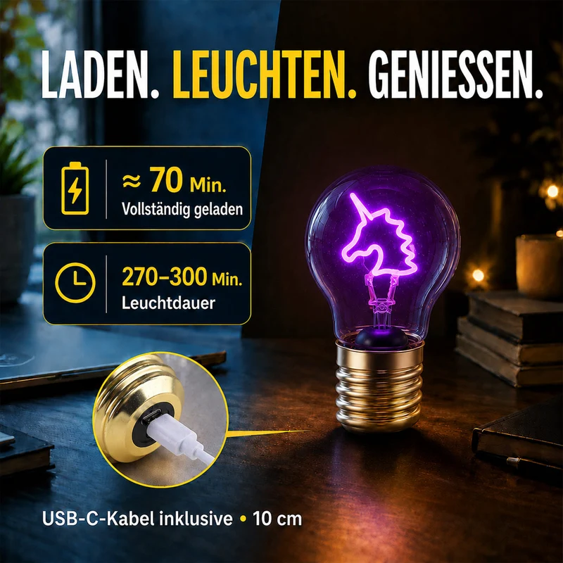 LIVMORE Dekorative Wiederaufladbare LED-Glaslampe mit Doppelherz-Motiv & USB-C (ca. 6,5 x 12 cm)