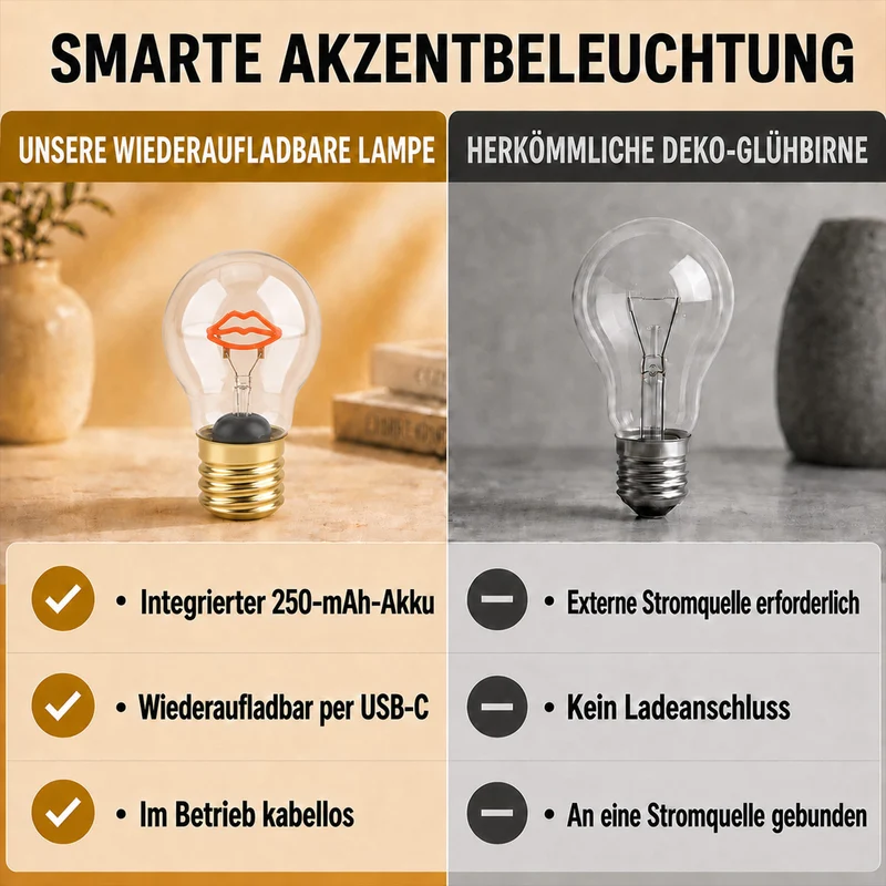 LIVMORE Dekorative Wiederaufladbare LED-Glaslampe mit Doppelherz-Motiv & USB-C (ca. 6,5 x 12 cm)