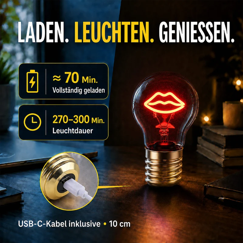 LIVMORE Dekorative Wiederaufladbare LED-Glaslampe mit Doppelherz-Motiv & USB-C (ca. 6,5 x 12 cm)