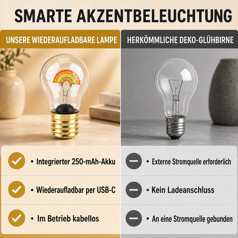 LIVMORE Dekorative Wiederaufladbare LED-Glaslampe mit Love-Motiv & USB-C (ca. 6,5 x 12 cm)