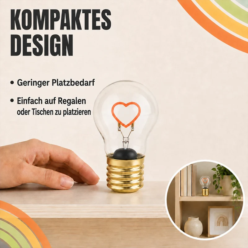 LIVMORE Dekorative Wiederaufladbare LED-Glaslampe mit Love-Motiv & USB-C (ca. 6,5 x 12 cm)