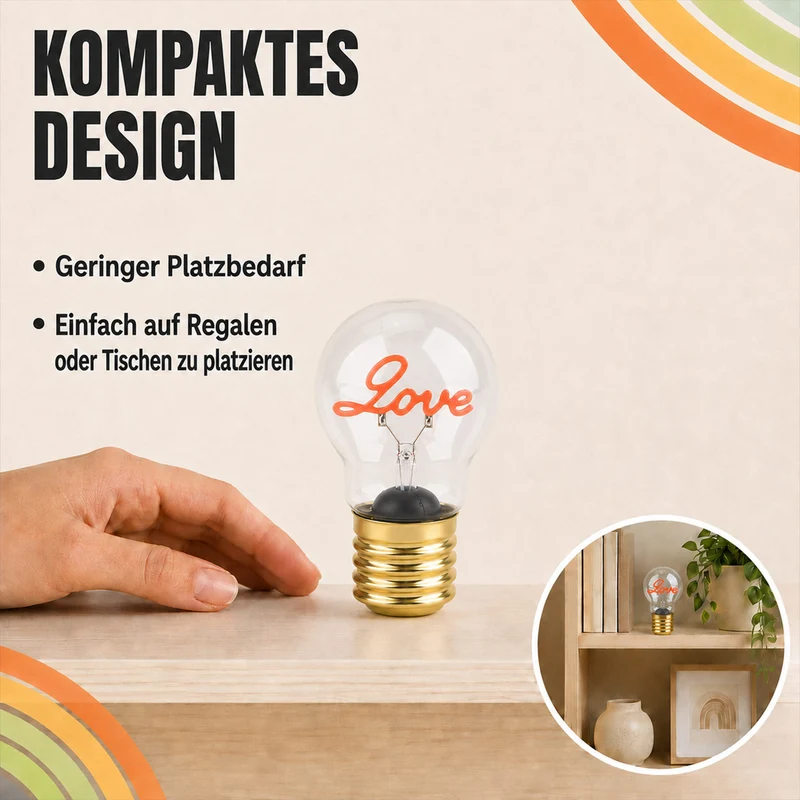 LIVMORE Dekorative Wiederaufladbare LED-Glaslampe mit Love-Motiv & USB-C (ca. 6,5 x 12 cm)