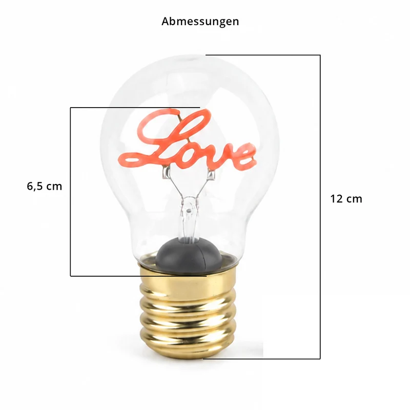 LIVMORE Dekorative Wiederaufladbare LED-Glaslampe mit Love-Motiv & USB-C (ca. 6,5 x 12 cm)