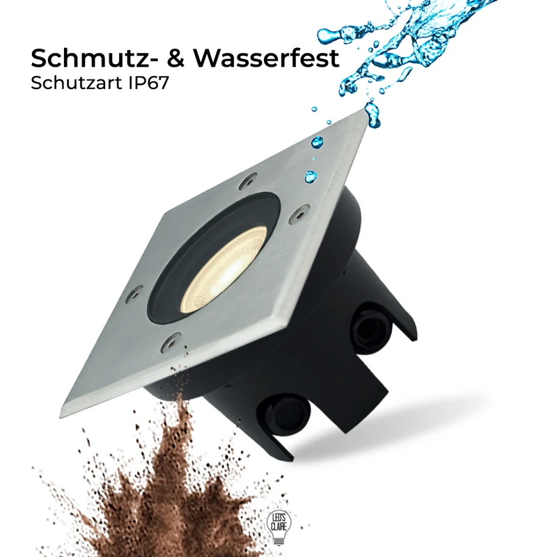 Bodenstrahler Edelstahl eckig IP67 inkl. LED - Modul