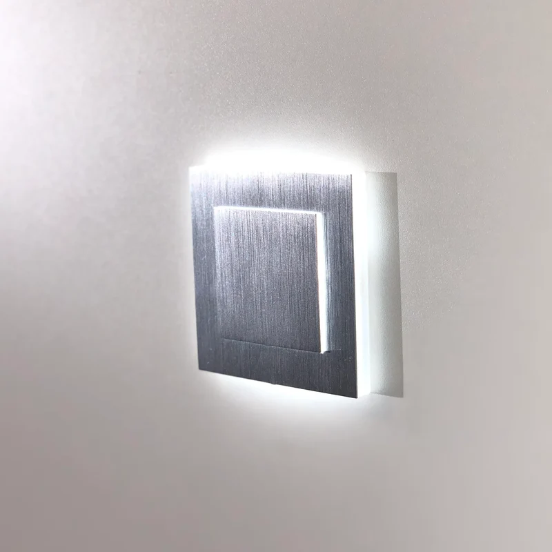 Stufen- Wegebeleuchtung eckig, Aluminium gebürstet, 2 Ebenen, Seiten opal