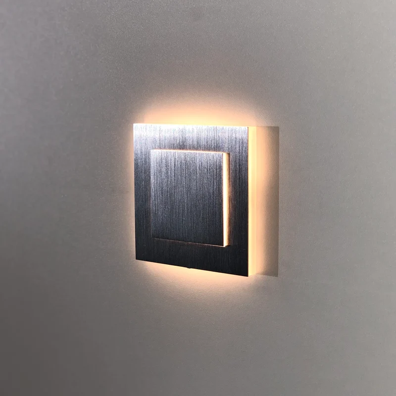 Stufen- Wegebeleuchtung eckig, Aluminium gebürstet, 2 Ebenen, Seiten opal