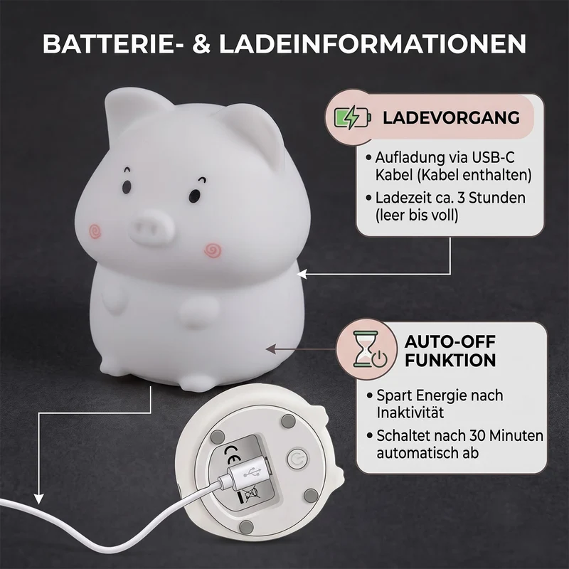 LED-Nachtlicht im Küken-Design mit Farbwechsel, Berührungssteuerung und Timer, 8 x 7,5 x 9,5 cm, Weiß