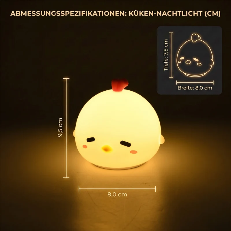 LED-Nachtlicht im Küken-Design mit Farbwechsel, Berührungssteuerung und Timer, 8 x 7,5 x 9,5 cm, Weiß