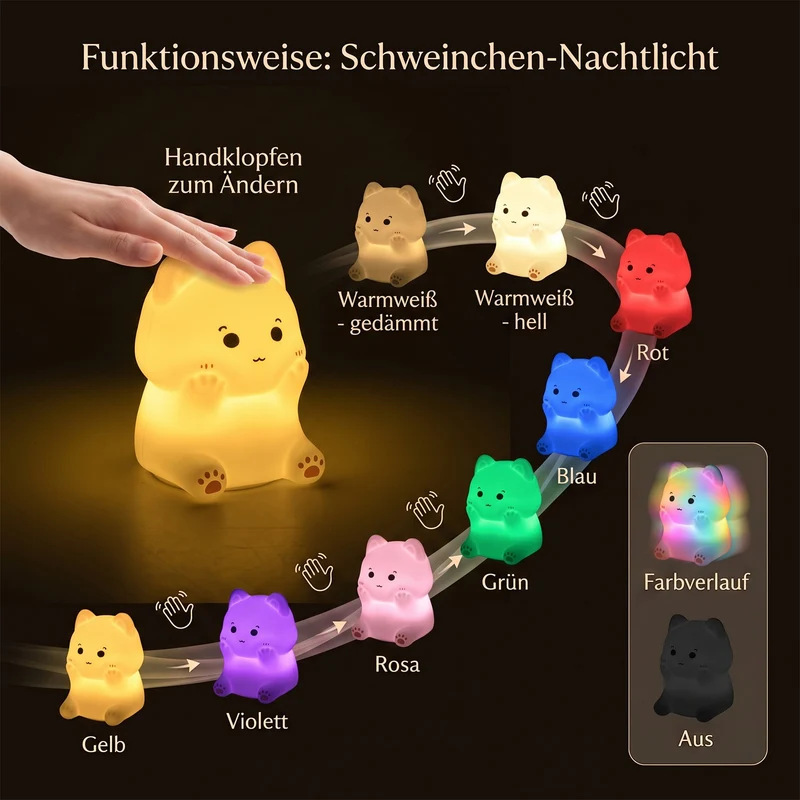 LED-Nachtlicht im Küken-Design mit Farbwechsel, Berührungssteuerung und Timer, 8 x 7,5 x 9,5 cm, Weiß