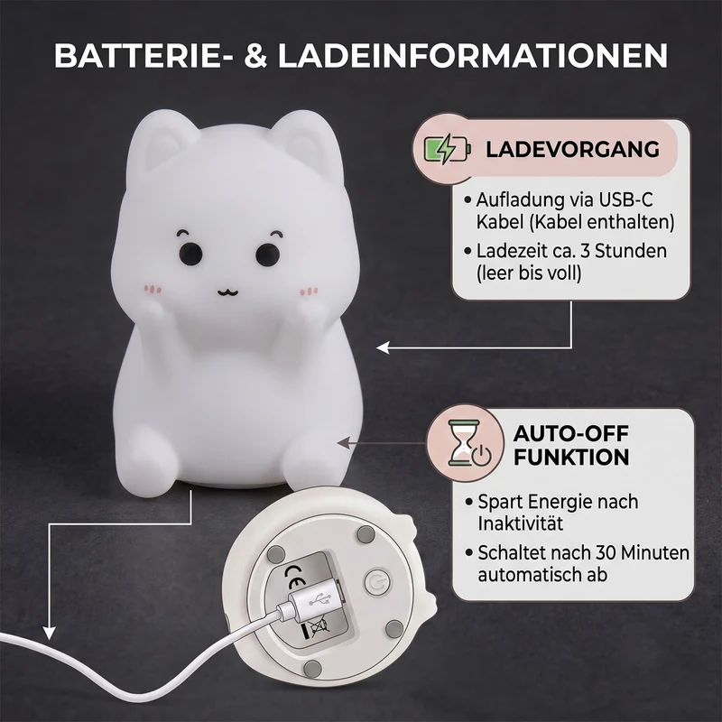 LED-Nachtlicht im Küken-Design mit Farbwechsel, Berührungssteuerung und Timer, 8 x 7,5 x 9,5 cm, Weiß