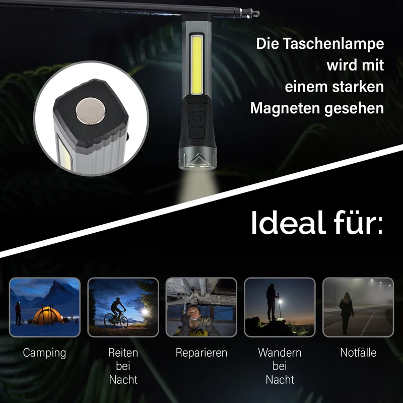 Wiederaufladbare Taschenlampe mit drehbarem LED-Kopf mit 3 Beleuchtungsmodi