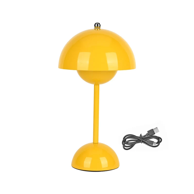Kabellose Tischlampe - Minimalistisches Pilzdesign, Touch-Steuerung, tragbar mit 1800mAh-Akku für 4-6 Stunden, inkl. Typ-C-Kabel, 16 x 30 cm, Gelb