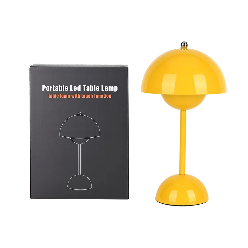 Kabellose Tischlampe - Minimalistisches Pilzdesign, Touch-Steuerung, tragbar mit 1800mAh-Akku für 4-6 Stunden, inkl. Typ-C-Kabel, 16 x 30 cm, Gelb